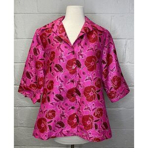 Narisa Collection Hot‎ Pink Fuscia Thai Silk Jacket XL Floral Red